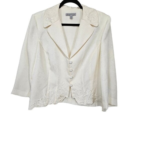 Danny And Nicole Cream Embroidered Two Piece Jacket And Dress - Picture 4 of 16
